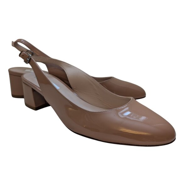 LK Bennett Nude Patent Leather Slingback Block Heel - Picture 1 of 8